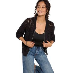 Sanctuary Womens Stepping Out Open Stitch Bomber Jacket Cardigan in Black XS $79